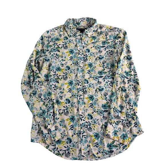 Banana Republic Tops - Banana Republic Floral Button Front Blouse XS Long Sleeve Career Shirt White